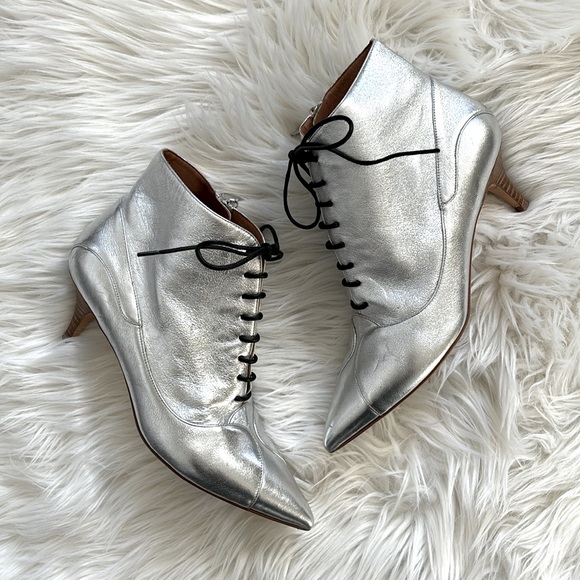 Missoni Leather Metalic Silver Lace-Up Booties 38 - Picture 4 of 14